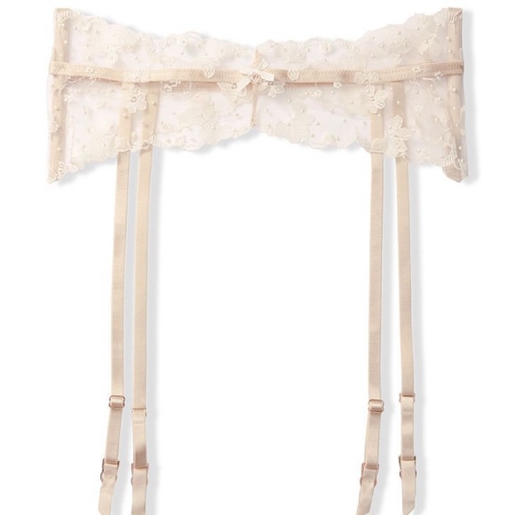 New $94 VICTORIAS SECRET Champagne Ivory Lace PANTY & GARTER BELT Set - Picture 9 of 10